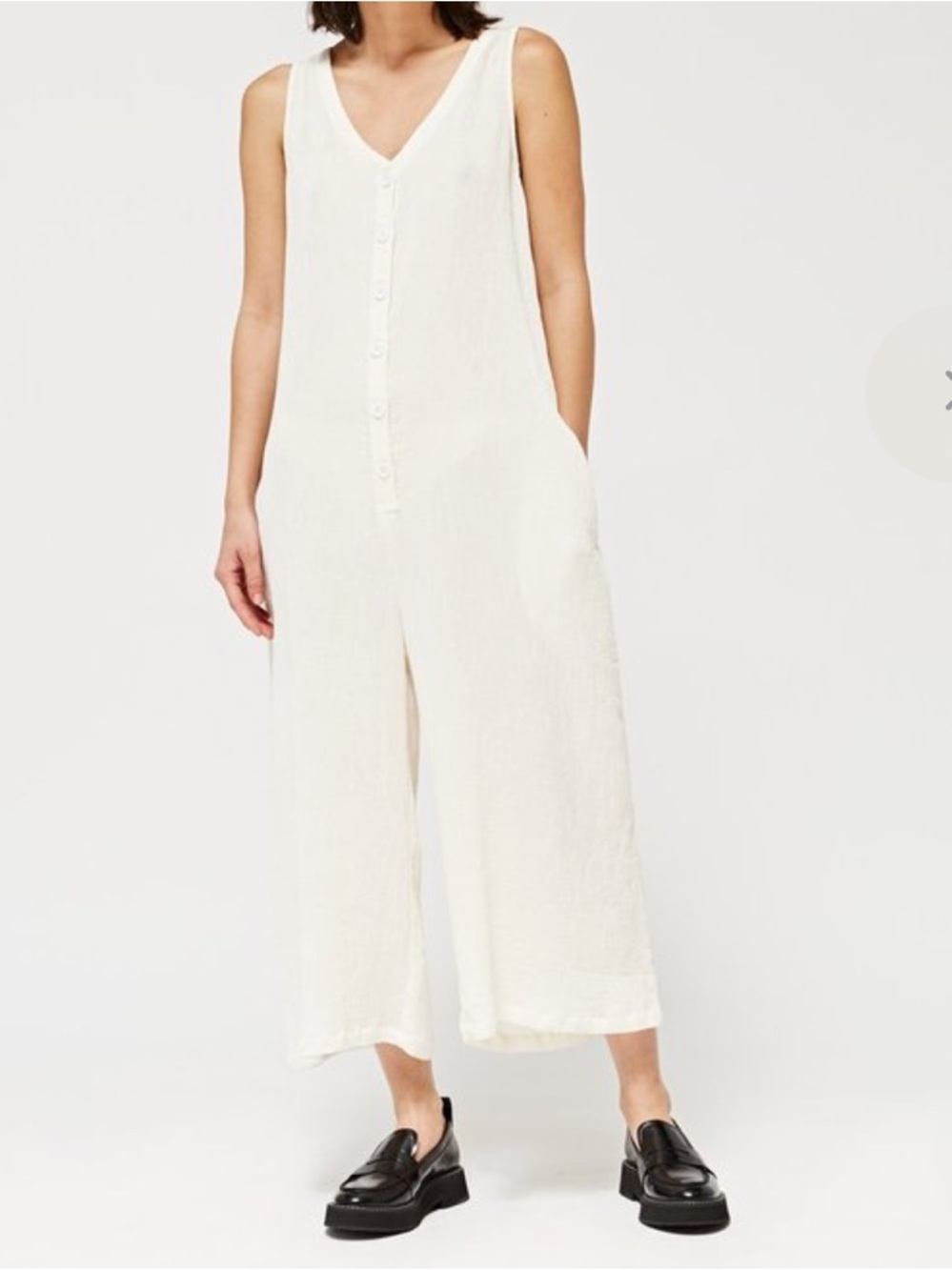LACAUSA Elderflower Sleeveless V-Neck Wide-Leg Button-Front Jumpsuit Bone S Fall